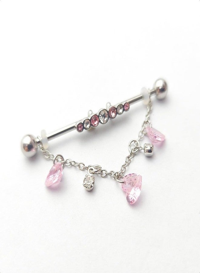Zynova G23 Titanium Heart Chains Dangle Industrial Barbell Cartilage Earrings for Women Cute Pink CZ Crystal Cartilage Industrial Bar 38mm Industrial Piercing Jewelry - Image 4