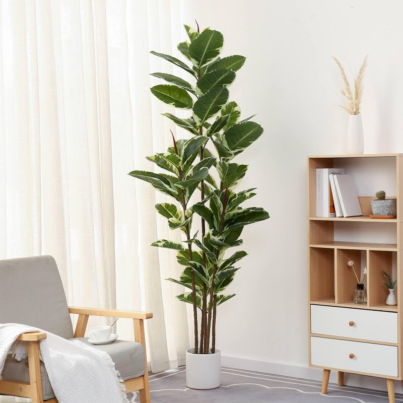 FLOWORLD Artificial Rubber Tree Plant 6ft Tall Faux Ficus Tree Potted Fake Tropical Plants Decorative House Plants Large Floor Artificial Trees for Home Office Decor, Without The Pot - Image 1