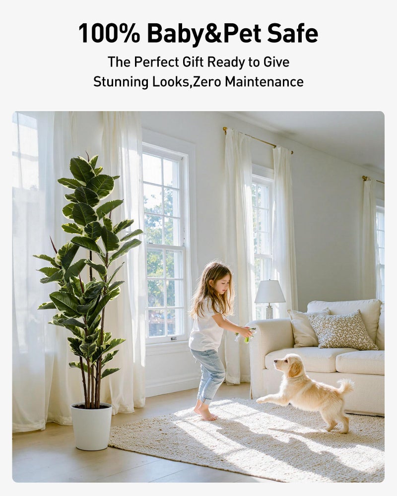 FLOWORLD Artificial Rubber Tree Plant 6ft Tall Faux Ficus Tree Potted Fake Tropical Plants Decorative House Plants Large Floor Artificial Trees for Home Office Decor, Without The Pot - Image 4