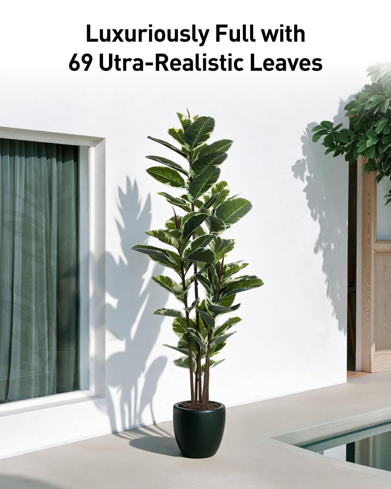 FLOWORLD Artificial Rubber Tree Plant 6ft Tall Faux Ficus Tree Potted Fake Tropical Plants Decorative House Plants Large Floor Artificial Trees for Home Office Decor, Without The Pot - Image 2