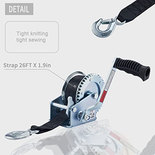 OPENROAD Boat Winch 1500lbs Hand Winch,for boat trailer Towing Winch, With 26ft Black Strap and Brake ratchet - Image 5