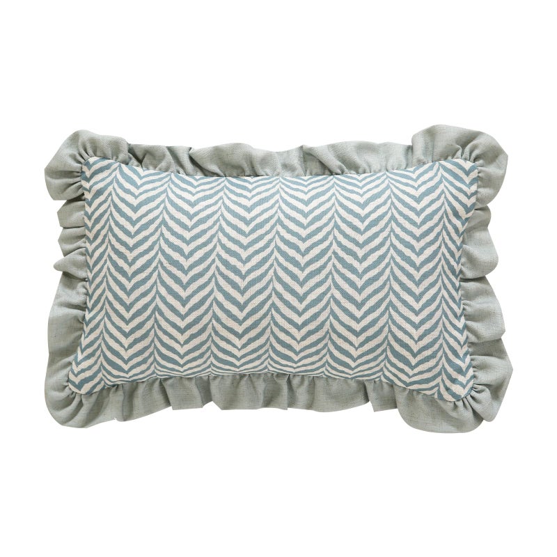 ISAENNE Design Linen Throw Pillow Covers 12"x20", Rectangle Minimalist Cushion Covers with Powder Blue Chevron Leaves Pattern Decoration Pillowcases for Bed,Living Room,Outdoor,Car - Image 1