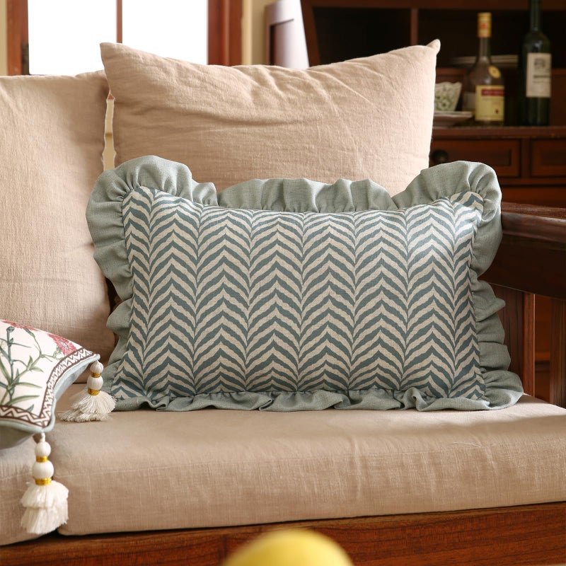 ISAENNE Design Linen Throw Pillow Covers 12"x20", Rectangle Minimalist Cushion Covers with Powder Blue Chevron Leaves Pattern Decoration Pillowcases for Bed,Living Room,Outdoor,Car - Image 2