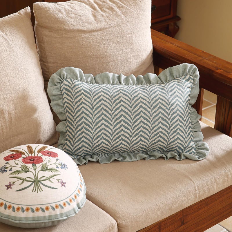 ISAENNE Design Linen Throw Pillow Covers 12"x20", Rectangle Minimalist Cushion Covers with Powder Blue Chevron Leaves Pattern Decoration Pillowcases for Bed,Living Room,Outdoor,Car - Image 5