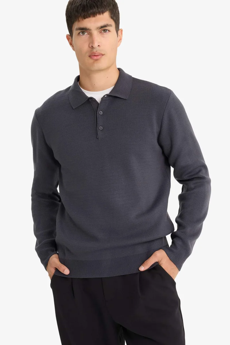 ديفاكتو Standard Fit Polo Collar Knitwear Pullover