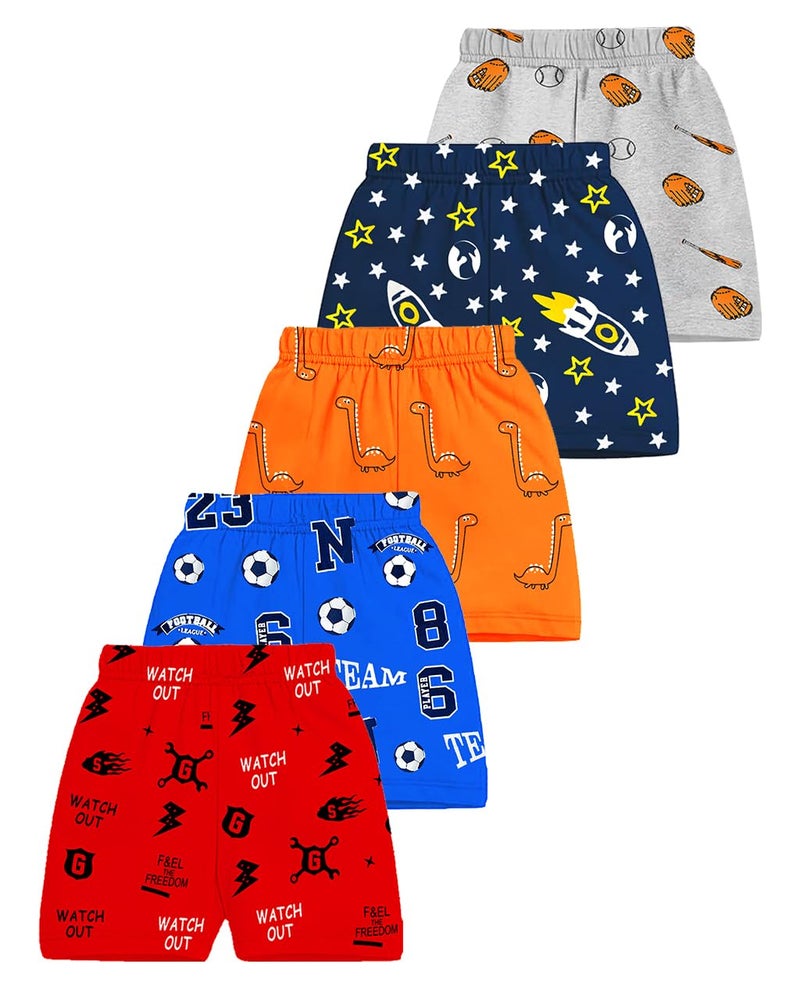 Kuchipoo Boys Regular Fit Cotton Shorts (KUC-SHT-154, Multicolor, 6-7 Years) - Pack of 5 - Image 1