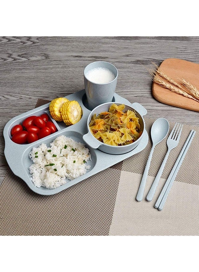 Hari مجموعة أدوات المائدة الصديقة للبيئة من حاري مصنوعة من قش القمح تتضمن طبق ووعاء وكوب وملعقة وشوكة وعيدان تناول الطعام، آمنة للاستخدام في الميكروويف وغسالة الصحون (أزرق) - Image 5