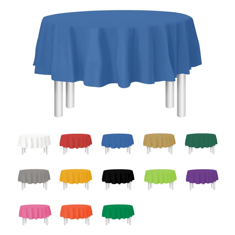 Blue Disposable Plastic Tablecloth for Round Tables 12 Pack 84 inches Table Cloths for Parties Events Weddings Indoors Outdoors Plastic Table Cover
