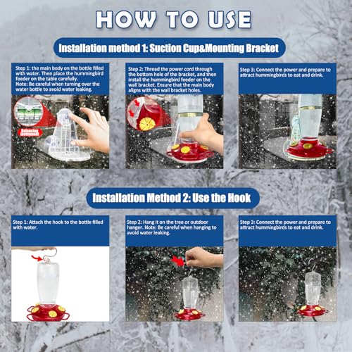 Lanathel Heated Hummingbird Feeders for Outdoors, 15 Ounces Plastic Heated Hummingbird Feeder for Winter, 2-in-1 Outdoors Hanging & Window Suction Cup Design with 4 Feeding Ports (1 Pack) - Image 3
