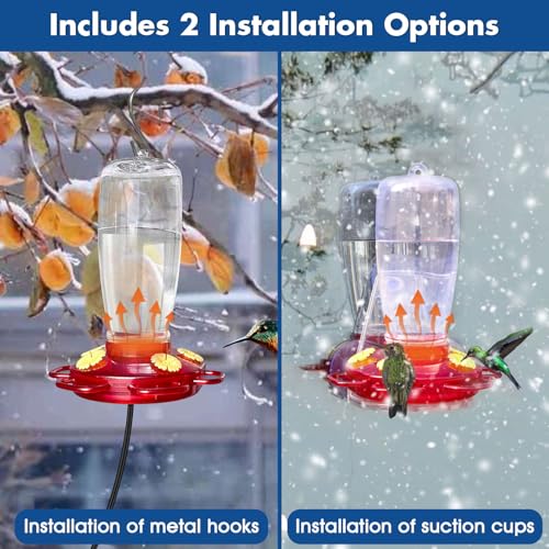 Lanathel Heated Hummingbird Feeders for Outdoors, 15 Ounces Plastic Heated Hummingbird Feeder for Winter, 2-in-1 Outdoors Hanging & Window Suction Cup Design with 4 Feeding Ports (1 Pack) - Image 5