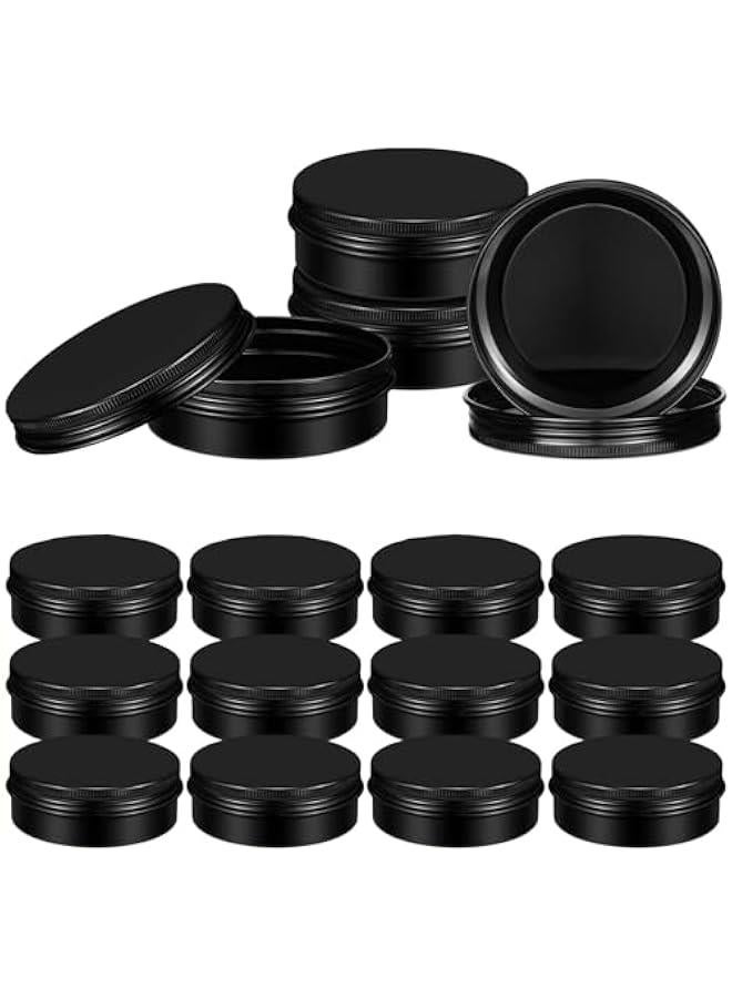 BWSJ 12 Round Lip Balm Tin Cans  Aluminum Cosmetic Storage Containers with Screw Lid  Matte Black Metal Empty Jars for Travel 34 oz - Image 1