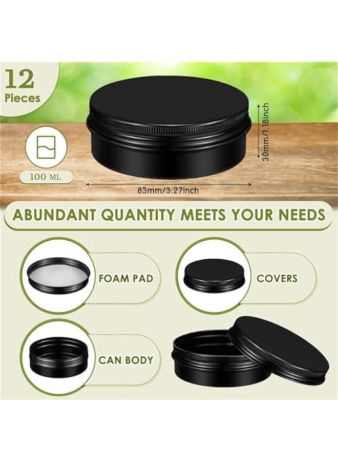 BWSJ 12 Round Lip Balm Tin Cans  Aluminum Cosmetic Storage Containers with Screw Lid  Matte Black Metal Empty Jars for Travel 34 oz - Image 2