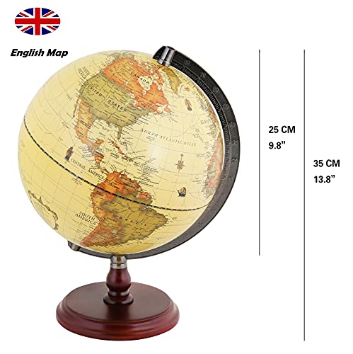 Exerz 10 Antique Globe With A Wood Base Rotating World Globe Modern Map in Vintage Colour Diametre 10 inches - Image 5