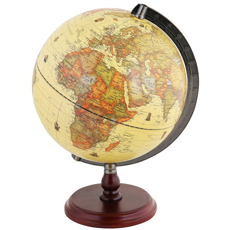 Exerz 10 Antique Globe With A Wood Base Rotating World Globe Modern Map in Vintage Colour Diametre 10 inches - Image 2