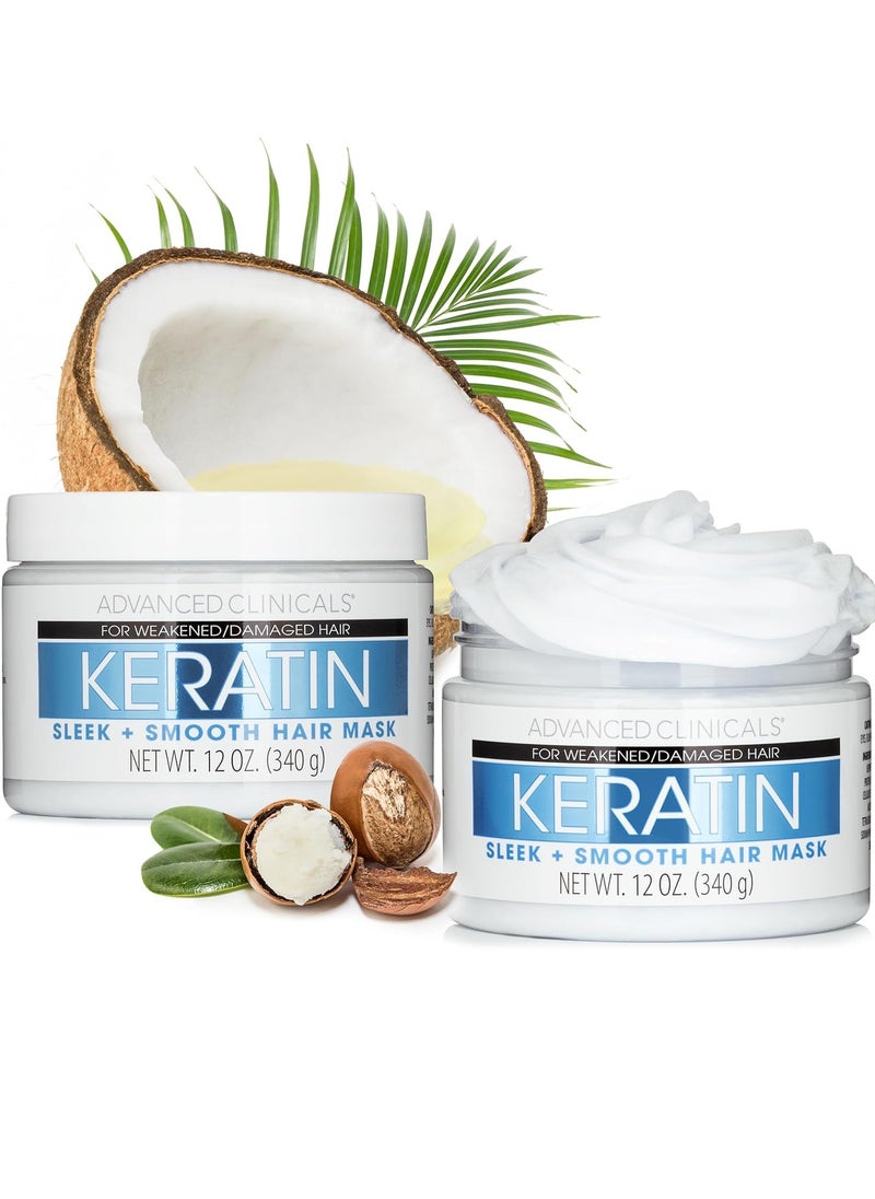 Advanced Clinicals Advanced Clinicals Keratin Hair Mask Treatment, 12 Fl Oz (2-Pack), For Color Treated Hair, Detoxifying + Fortifying Repair Conditioner with Shea Butter, Helps Strengthen Broken Hair  - Image 1