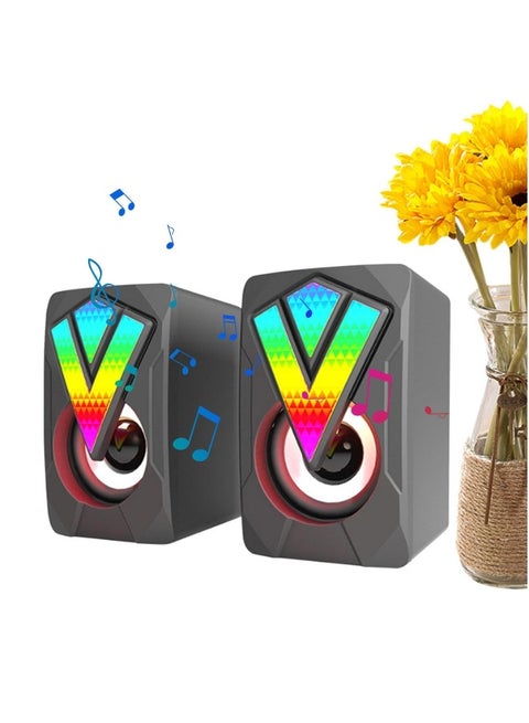 RGB PC Speakers, Desktop Speaker for Game Monitor - Wired USB Speaker for Notebook Computer Music and Desk USB Port Sound System, 3.5 mm Audio Connection, Sound System with Clear Sound for Computer