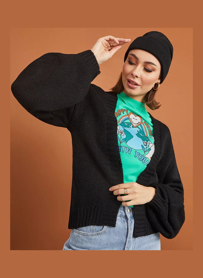 Styli Chunky Oversized Knitted Front Open Regular Length Cardigan