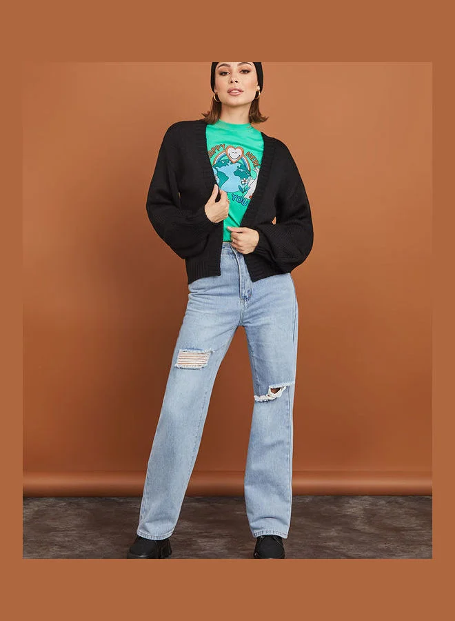 Styli Chunky Oversized Knitted Front Open Regular Length Cardigan