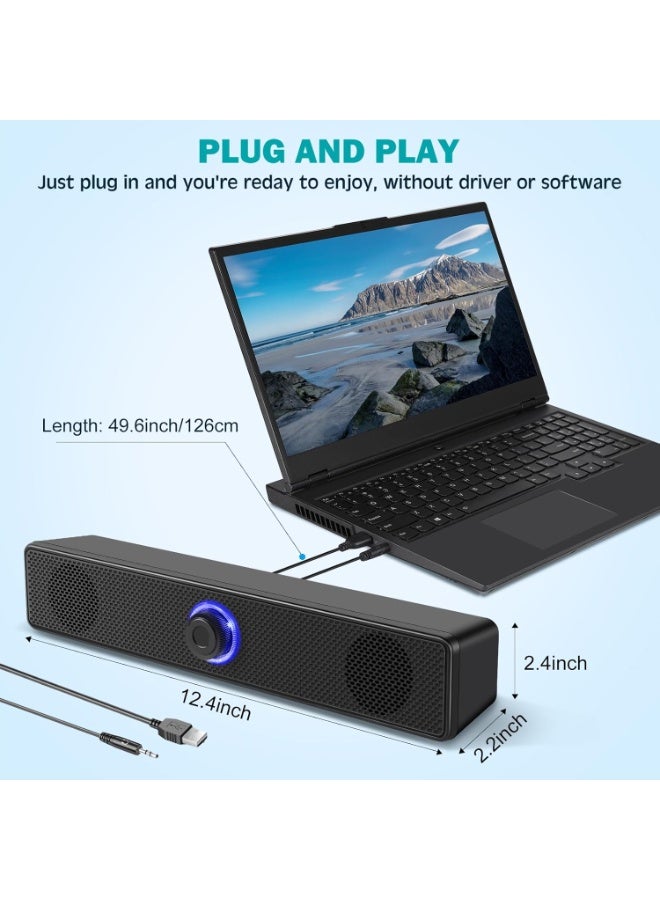 Yakiter Computer Speaker Bluetooth Speaker, Speakers Usb-Powered Wired Bluetooth Stereo Desktop Speakers For Laptops Tablets (Black) - Image 3