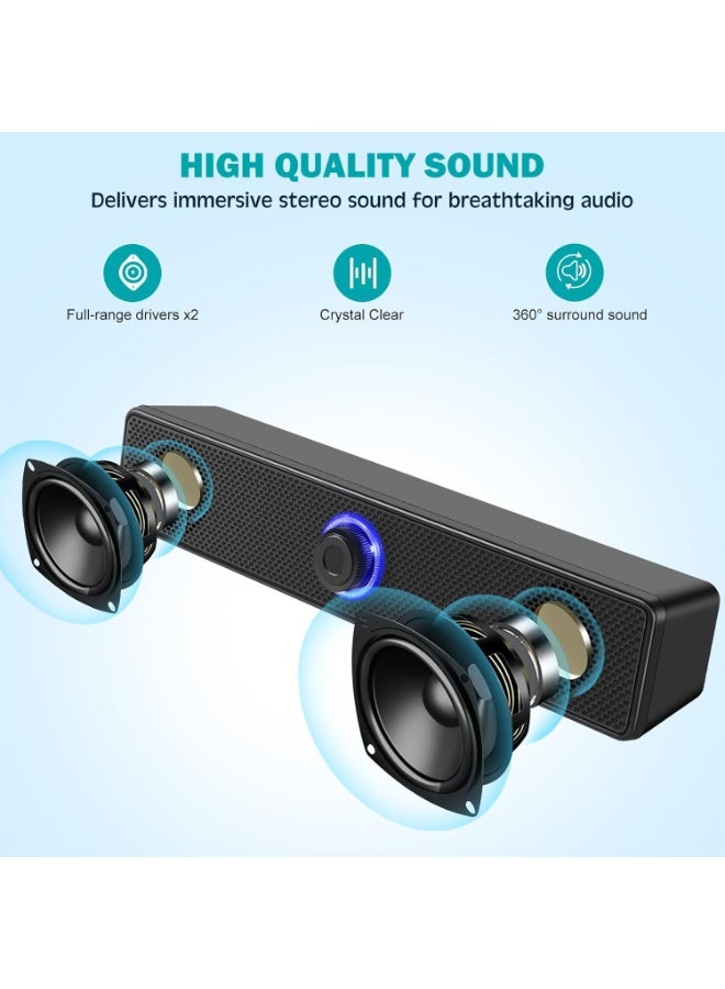 Yakiter Computer Speaker Bluetooth Speaker, Speakers Usb-Powered Wired Bluetooth Stereo Desktop Speakers For Laptops Tablets (Black) - Image 2