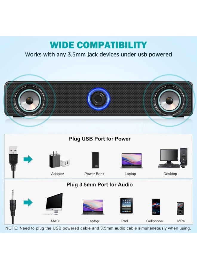Yakiter Computer Speaker Bluetooth Speaker, Speakers Usb-Powered Wired Bluetooth Stereo Desktop Speakers For Laptops Tablets (Black) - Image 4