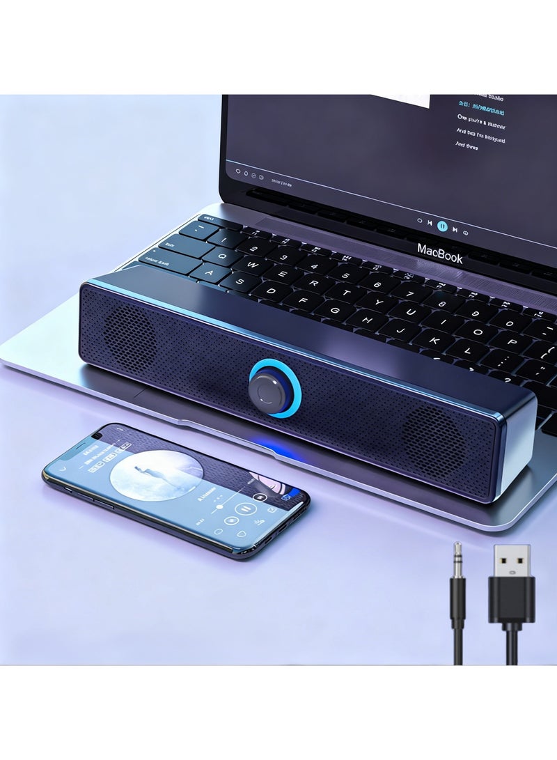 Yakiter Computer Speaker Bluetooth Speaker, Speakers Usb-Powered Wired Bluetooth Stereo Desktop Speakers For Laptops Tablets (Black) - Image 1