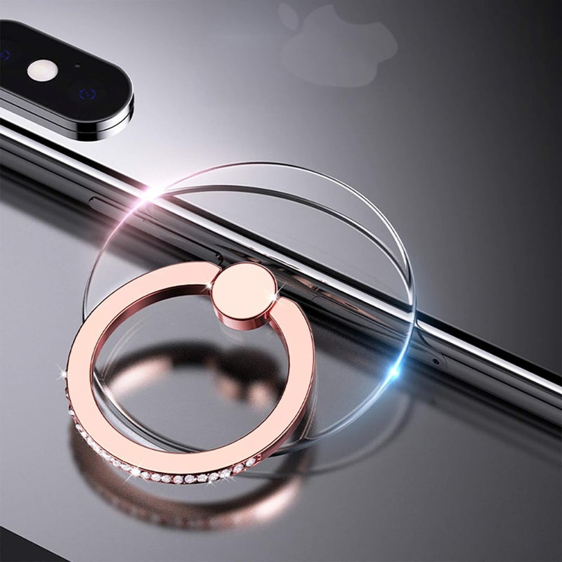 BeFunky Transparent Phone Ring Stand Holder Mobile Phone Ring Holder Finger Grip 360 Degree Rotation (Bling Rose Gold Transparent Round) - Image 1
