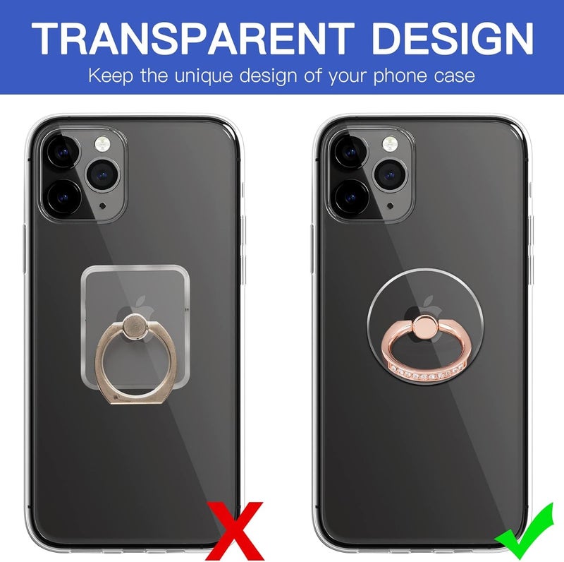 BeFunky Transparent Phone Ring Stand Holder Mobile Phone Ring Holder Finger Grip 360 Degree Rotation (Bling Rose Gold Transparent Round) - Image 3