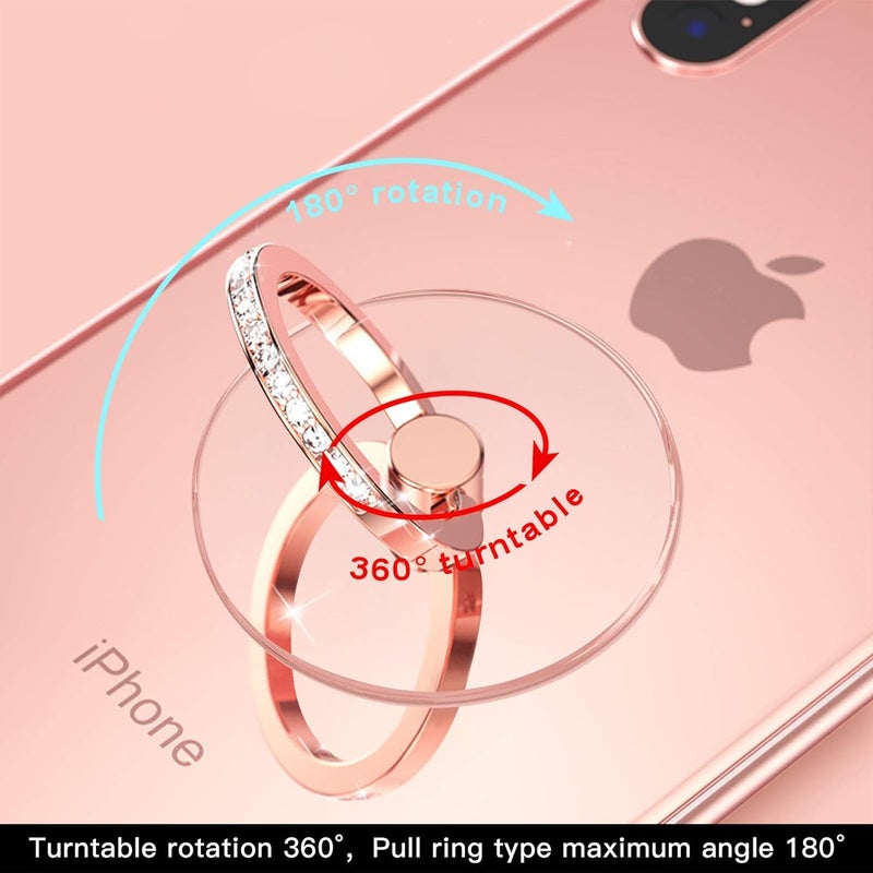 BeFunky Transparent Phone Ring Stand Holder Mobile Phone Ring Holder Finger Grip 360 Degree Rotation (Bling Rose Gold Transparent Round) - Image 2