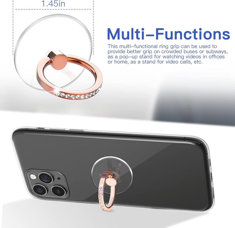 BeFunky Transparent Phone Ring Stand Holder Mobile Phone Ring Holder Finger Grip 360 Degree Rotation (Bling Rose Gold Transparent Round) - Image 5