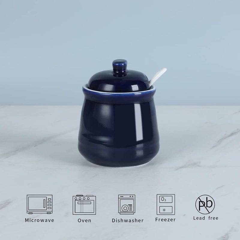 HAOTOP HAOTOP Porcelain Salt Bowl with Lid and SpoonCeramic Sugar Bowl 12oz Navy  - Image 3