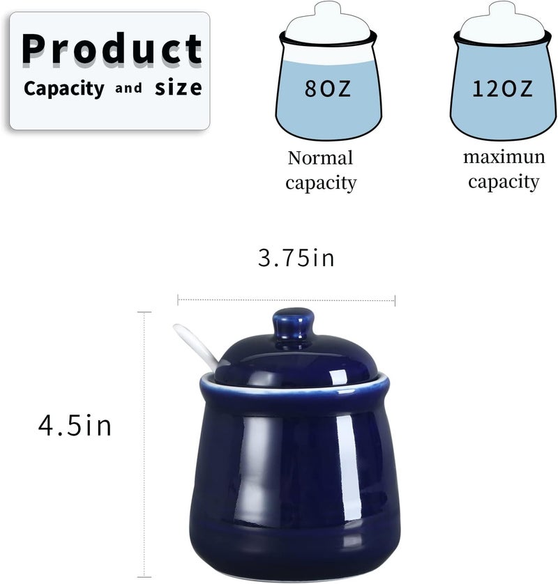HAOTOP HAOTOP Porcelain Salt Bowl with Lid and SpoonCeramic Sugar Bowl 12oz Navy  - Image 5
