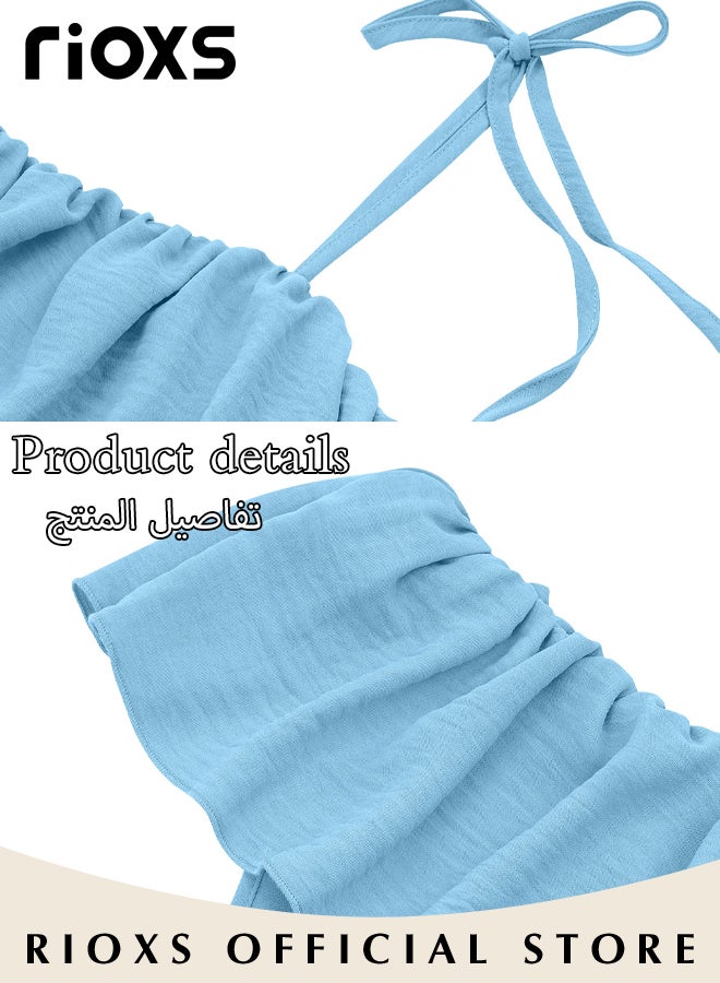 RIOXS Women's One Shoulder Solid Color Casual Maxi Dress Ruffle Flowy Dresses High Waist Loose Dress Ruffle Long Dresses  - Image 5