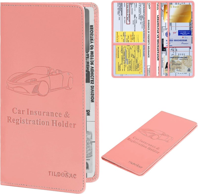 TILDOSAC Car Registration & Insurance Card Holder Leather Auto Glove Box Organizer Document Wallet with Magnetic Shut - Image 1