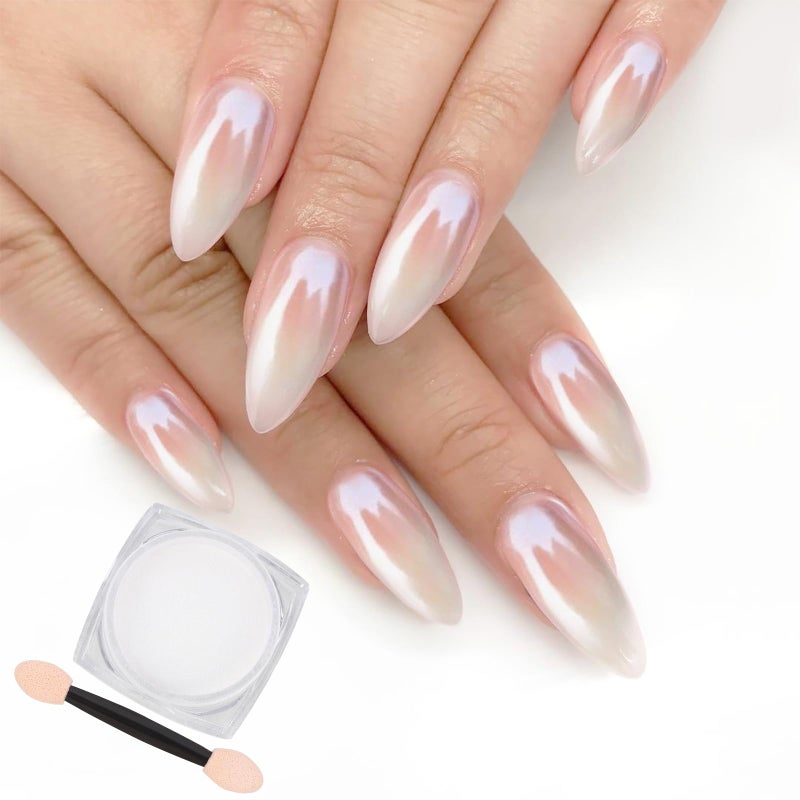 Artdone White Pearl Chrome Nail Powder,Iridescent Aurora Powder Metallic Mirror Effect Pigment Pearlescent Mermaid Pigment Pearl Glitter Dust Kit,Nail Art Decoration, Resin Craft - Image 1