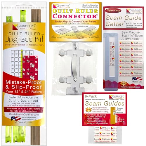 Guidelines4Quilting Perfect4Pattern Set With Free Pack of 6 Seam Guides Take The Guesswork Out Of Squaring Up Cutting And Sewing Fabric Accurately Essential Quilting Tool Set For All Skill Levels - Image 1