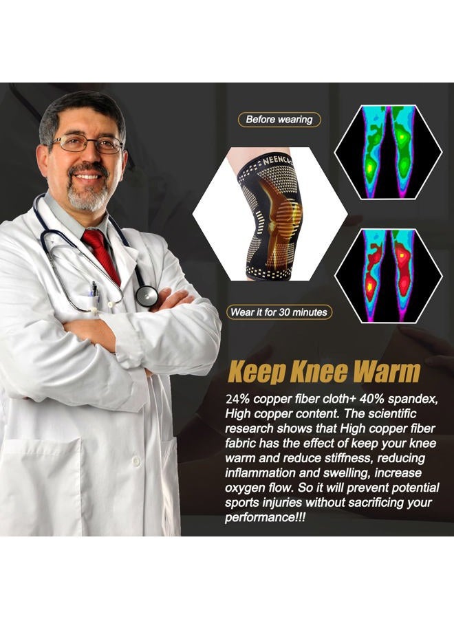 NEENCA Copper Knee Sleeves (Pair), Professional Knee Brace with Copper Ions Infused Fiber Technology, Premium Compression Support for Knee Pain, Sports, Workout, Arthritis, ACL, Joint Pain Relief. - Image 3