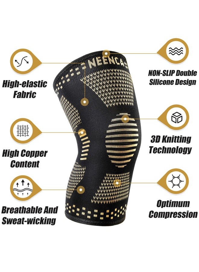 NEENCA Copper Knee Sleeves (Pair), Professional Knee Brace with Copper Ions Infused Fiber Technology, Premium Compression Support for Knee Pain, Sports, Workout, Arthritis, ACL, Joint Pain Relief. - Image 2
