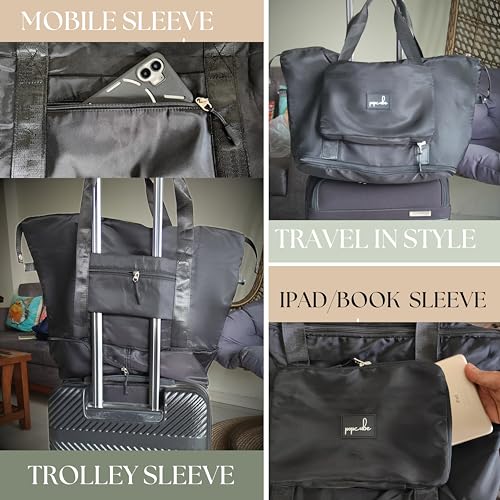 POPCUBE Premium Foldable Duffle Bag for Travel for Women-Folding Bags for Travelling-Travel Bag for Women-Multipurpose Foldable Bags for Travelling. (Style 1, Black) - Image 4