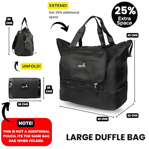 POPCUBE Premium Foldable Duffle Bag for Travel for Women-Folding Bags for Travelling-Travel Bag for Women-Multipurpose Foldable Bags for Travelling. (Style 1, Black) - Image 2