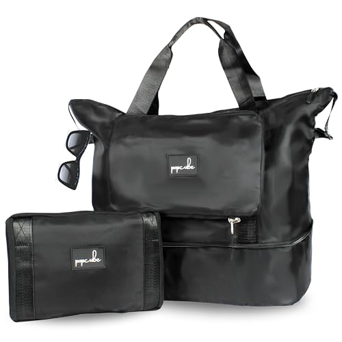 POPCUBE Premium Foldable Duffle Bag for Travel for Women-Folding Bags for Travelling-Travel Bag for Women-Multipurpose Foldable Bags for Travelling. (Style 1, Black) - Image 1