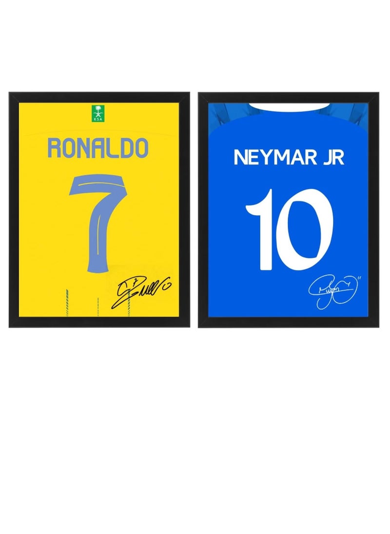 Boomah Accessories Set of 2, Cristiano Ronaldo and Neymar Autographed Jersey - Framed Poster 30x40cm - CR7 -Football Memorabilia, Soccer Collectible, Gift for Fans  - Image 1