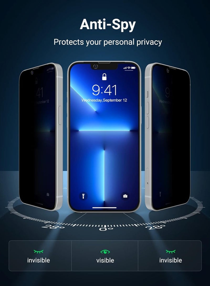 بريمو بلس واقي شاشة حماية الخصوصية لهاتف   iPhone 13  Pro Max أسود، مضاد للتجسس وبصمات الأصابع ومضاد للخدش، تغطية كاملة لاصقة بالكامل،رفيعة للغاية مضاد للتجسس عالي الدقة خاليه من الفقاعات نحيف وقوي - Image 1