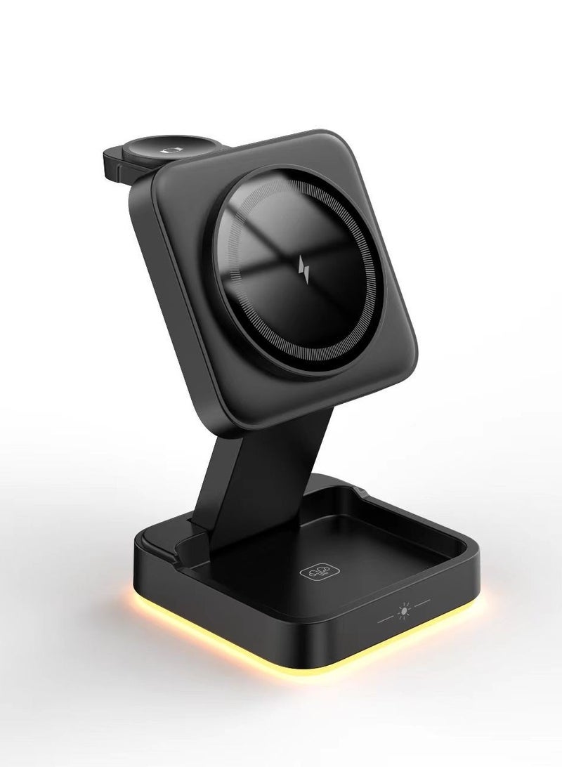 عام 2024 شاحن لاسلكي مطور 3 في 1، محطة شحن لاسلكية قابلة للطي مع إضاءة لشاحن Apple MagSafe، شاحن مغناطيسي للسفر متوافق مع سلسلة Apple Watch AirPods من iPhone 16/15/14/13/12 - Image 2