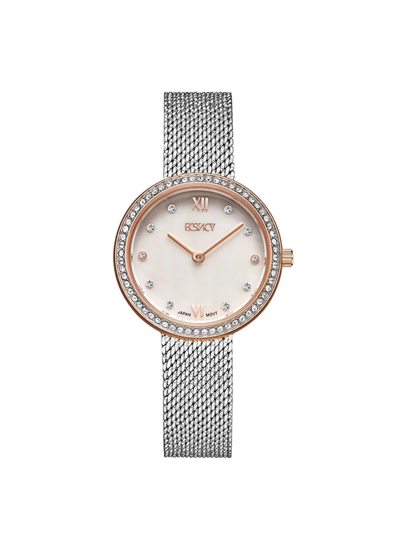 ECSTACY Women's Analog Round Shape Stainless Steel Wrist Watch E20506-KMSM - 28 Mm