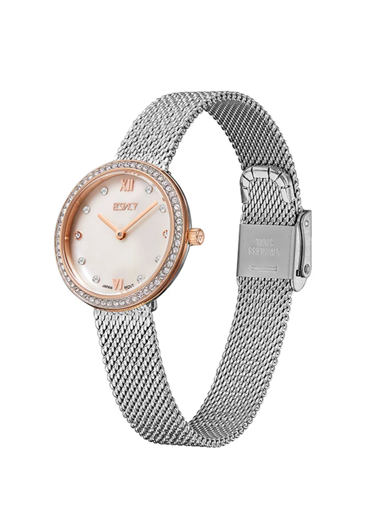 ECSTACY Women's Analog Round Shape Stainless Steel Wrist Watch E20506-KMSM - 28 Mm
