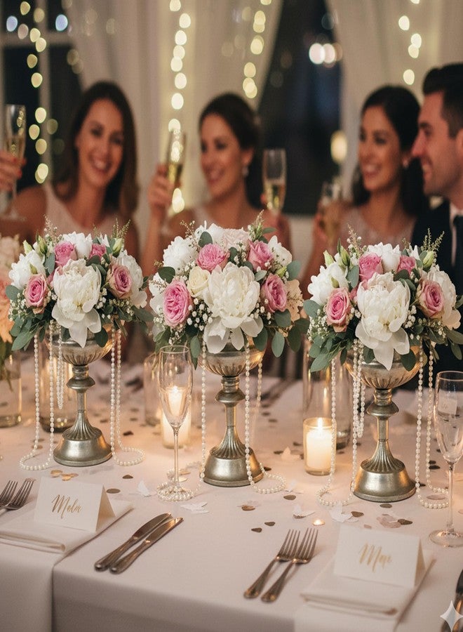 WORTH Small Urn Vases for Centerpieces Set of 2, Classic Metal Trumpet Flower Pots for Table, Bowl Vase for Wedding Party Event Home Deco (Silver, 7.8" Dia x 8.8" H) - Image 4