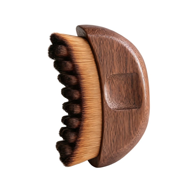 Facial Massage Brush 8.5*6*2.5Cm Brown - Crescent Shaped Brush Lymphatic Contour Brush for Facial Skincare & Makeup Application - Image 1