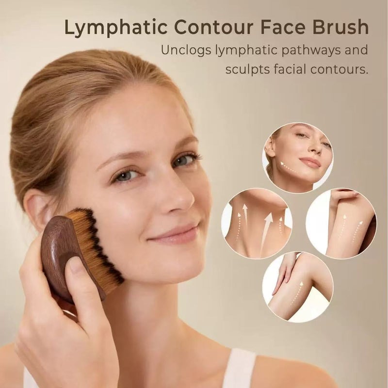 Facial Massage Brush 8.5*6*2.5Cm Brown - Crescent Shaped Brush Lymphatic Contour Brush for Facial Skincare & Makeup Application - Image 2