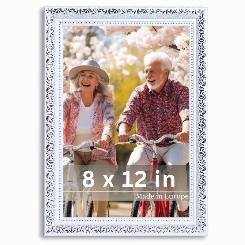 VictoR 8x12 Picture Frame Rubens White Silver - Picture Frames 8x12 - with Shutterproof Acrylic Glass - Antique Frames - White Frame 8 by 12 - Image 1